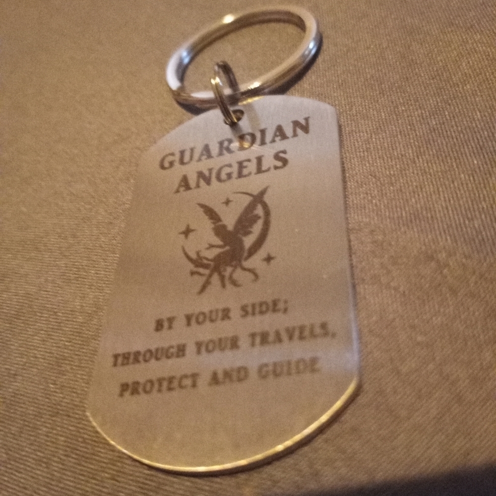 Inspirational stainless Steel Guardian Angel Keychain